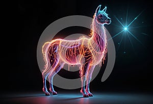 neon hologram of llama - generated by ai copia