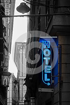 Neon hotel sign