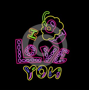 Neon I love You Cake Night Illumination