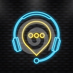 Neon Icon. Live chat in flat style. Online support call center. Customer service. Client comment. Live button. Client