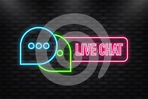 Neon Icon. Live chat in flat style. Online support call center. Customer service. Client comment. Live button. Client