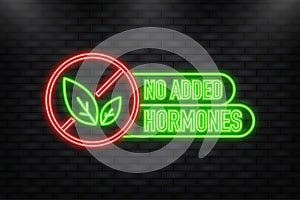 Neon Icon. No hormones, no antibiotics green rubber stamp on white background. Realistic object. Vector illustration