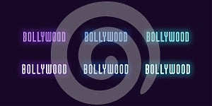 Neon icon set of Bollywood word. Bright Neon text