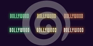 Neon icon set of Bollywood word. Bright Neon text