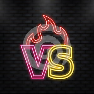 Neon Icon. Versus logo vs letters for sports and fight competition. Battle versus match, game concept competitive vs