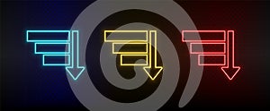 Neon icons. Database server sort. Set of red, blue, yellow neon vector icon