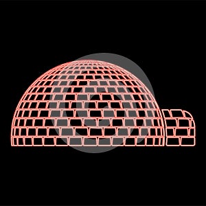 Neon igloo dwelling with icy cubes blocks Place when live inuits and eskimos Arctic home Dome shape red color vector illustration photo