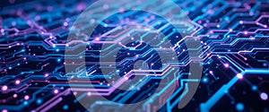 Neon-Illuminated Circuit Board with AI Data Flow Visualization photo