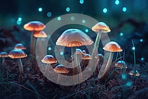 Neon Illustration Of Magic Mushrooms Close-Up