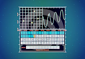 Neon interface background with service software display. Abstract technology frame in 80s retro computer style..