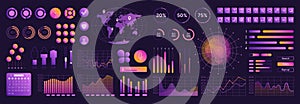 Neon interface elements kit for UI UX web design, template button color icon set