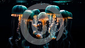 Neon Jellyfish in Dark with Bubbling Aura, Captured by Annie Leibovitz on Canon EOS R6