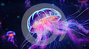 neon jellyfish on the ocean floor, Marine life