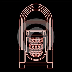 Neon jukebox Juke box automated retro music concept vintage playing device red color vector illustration image flat style