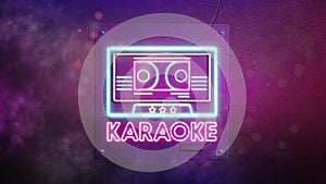 Neon karaoke sign on dark concrete wall, looped switch, 4k