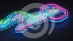 Neon key symbolizing digital security and encryption