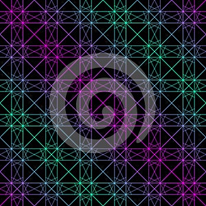 Neon laser lines pattern. Vector geometric seamless texture with delicate grid