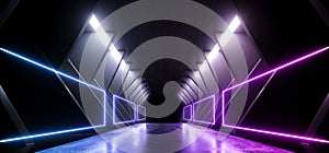 Neon Lasers Blue Purple  Sci Fi Modern Futuristic Angular Alien Spaceship Room Tunnel Corridor White Concrete Glossy Grunge Studio