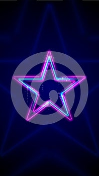 Neon, led star. Background, mobile phone wallpaper. Pink blue purple sparkling neon star, glowing led lines. HD, 4k backdrop,