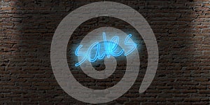 neon letter sign with the word sales on a brick dark wall