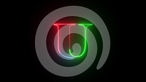 Neon letter U with alpha channel, neon alphabet and letters