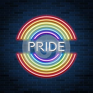 Neon LGBT pride sign, glowing rainbow, gay love celebration, vector illustration photo