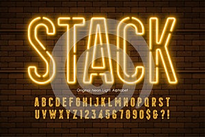 Neon light 3d alphabet, extra glowing modern type.