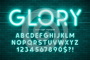 Neon light 3d alphabet, extra glowing modern type.