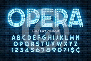 Neon light 3d alphabet, led extra glowing font.