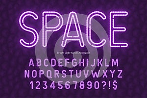Neon light 3d alphabet, retro-futuristic original type.