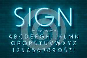 Neon light alphabet, extra glowing font. Swatch color control.