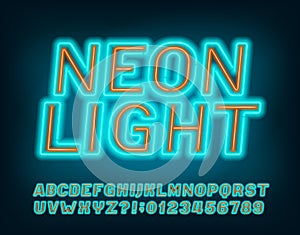 Neon Light alphabet font. Two color neon light letters, numbers and symbols.