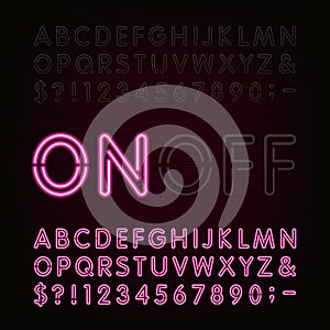 Neon Light Alphabet Font. Two different styles. Lights on or off.