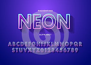 Neon light alphabet, multicolored extra glowing font