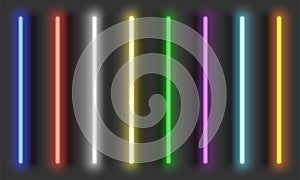 Neon light brushes with shadows, fully adjustable various colors neon design elements