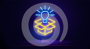 Neon light bulb burning. Simple thin line, outline vector of web icons for ui and ux, website or mobile application