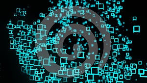 Neon light cube Block Network futuristic flying Matrix digital technologic animation 3D rendering