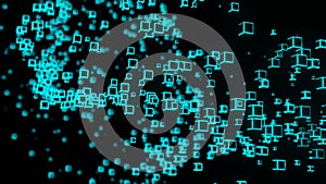 Neon light cube Block Network futuristic flying Matrix digital technologic animation 3D rendering