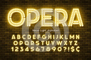 Neon light 3d alphabet, led extra glowing font.