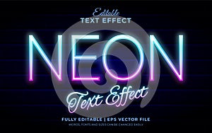 Neon light editable text effect with blue gradient modern style