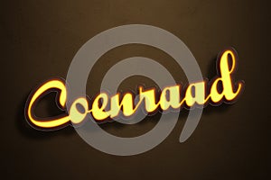 Yellow Neon Light Text Effect of name Coenraad on Golden background