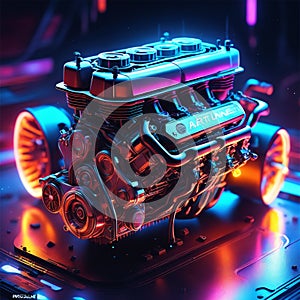 Neon light engine car is a custom car that has been outfitted with neon lights, typically on the undercarriage, wheels, and grille