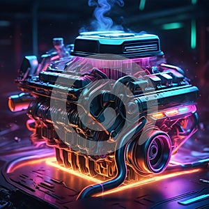 Neon light engine car is a custom car that has been outfitted with neon lights, typically on the undercarriage, wheels, and grille