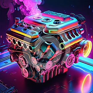 Neon light engine car is a custom car that has been outfitted with neon lights, typically on the undercarriage, wheels, and grille