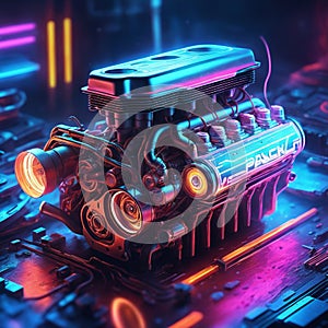 Neon light engine car is a custom car that has been outfitted with neon lights, typically on the undercarriage, wheels, and grille