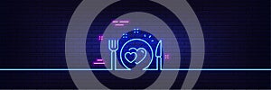 Romantic dinner line icon. Valentines day food sign. Neon light glow effect. Vector