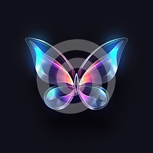 a neon light glowing butterfly icon on dark background generative AI
