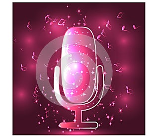 Neon Light Glowing Music with Microphone Symbol Illustration Graphic