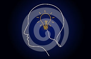 Neon light head  idea with light bulb inside human head, creating new idea concept, vector illustration