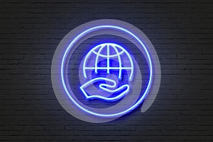 Neon light icon handful world